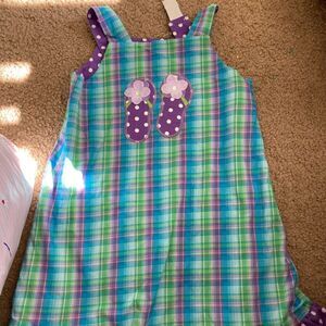Little Girls Vintage Blue and Green Plaid Sandal Flip Flop Casual Sun Dress